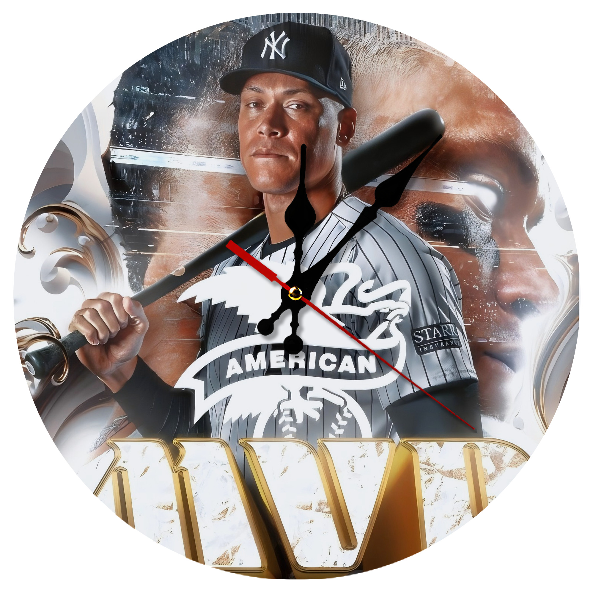 Aaron Judge MVP Silent Round Wall Clock – Modern & Stylish DIY Design, Durable Wood Construction, Easy To Install – Perfect For Office, Bedroom, Living Room, And More